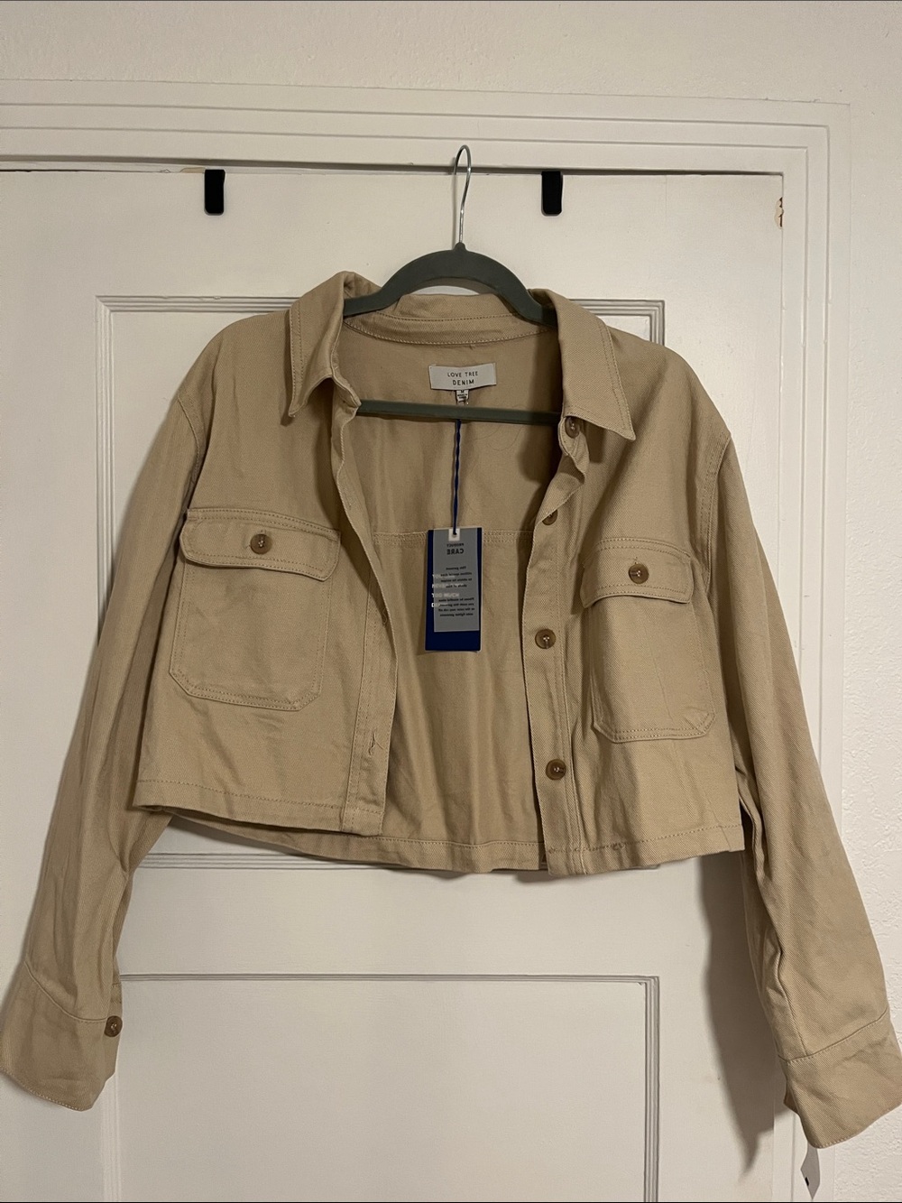 Love Tree Cropped Beige Jean Jacket